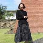 Dot Knit Mock Two-piece Dress Black - One Size