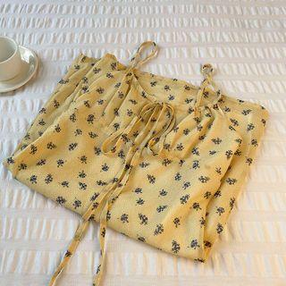 Floral Spaghetti-strap Dress Yellow - One Size