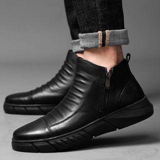 Genuine-leather Zip-side Short Boots