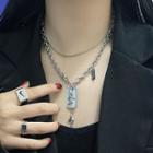 Layered Pendant Chain Necklace 1pc - Silver - One Size