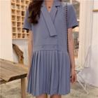 Double-breasted Short-sleeve Blazer Pleated Dress