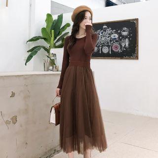 Knit Panel Midi Mesh Dress