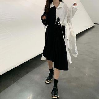 Paneled Midi Shirtdress Black & White - One Size