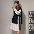 Long-sleeve Midi Shirtdress / Knit Vest