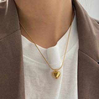 Heart Pendant Necklace E186 - Heart - Gold - One Size