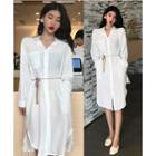 Pocketed Shirt Dress White - One Size