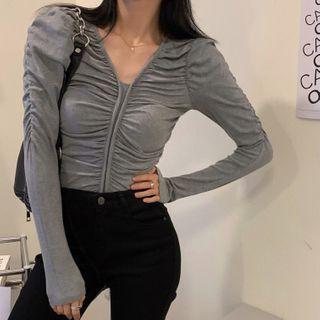V-neck Ruched Plain Top