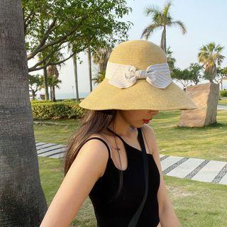 Bow Sun Hat Bow - Stripe - Khaki - M