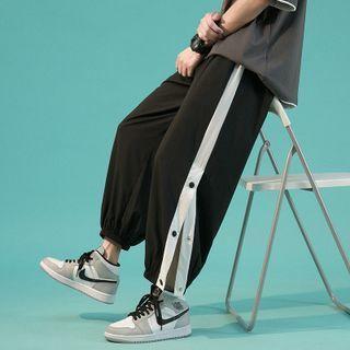 Striped Button-up Cropped Harem Pants