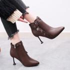 Buckled High Heel Pointed Ankle Boots