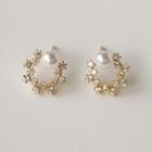 Sterling Silver Cz Stud Earring 1 Pair - 736 - White & Gold - One Size