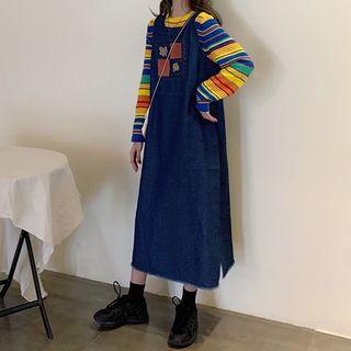 Striped Sweater / Denim Midi Jumper Dress