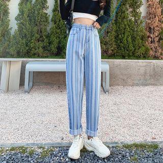 Mid Rise Striped Harem Jeans