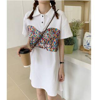 Short-sleeve Sequined Mini Polo Dress
