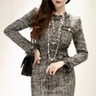 Fringe-trim Tweed Dress