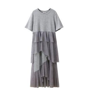 Short-sleeve Maxi Mesh Layered Dress