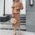 Short-sleeve Fleece Top / Long-sleeve Mock Neck Midi Dress