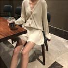 Set: V-neck Buttoned Top + Shorts Top - Almond - One Size / Shorts - Almond - One Size