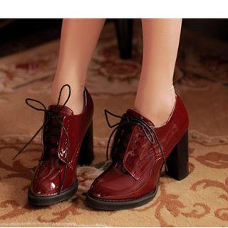 Lace-up Chunky Heel Patent Shoes