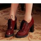 Lace-up Chunky Heel Patent Shoes
