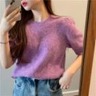 Short-sleeve Knit Top Purple - One Size
