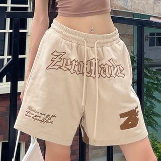 Elastic Waist Lettering Wide Leg Shorts