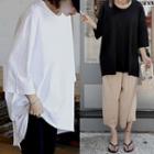Plain 3/4-sleeve Crew-neck Long T-shirt