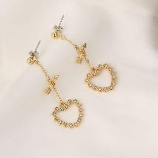 Rhinestone Heart & Arrow Dangle Earring 1 Pair - As Shown In Figure - One Size