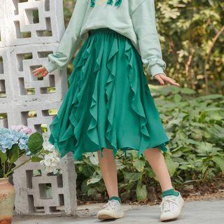 Ruffle-trim Midi A-line Skirt