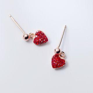 S925 Sterling Silver Rhinestone Heart Drop Earrings