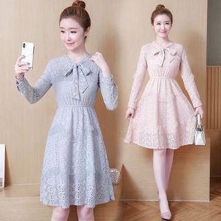 Tie-neck A-line Lace Dress