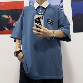 Color-block Polo-neck Shirt