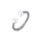 925 Sterling Silver Fashion Elegant Twist Freshwater Pearl Adjustable Open Ring Silver - One Size