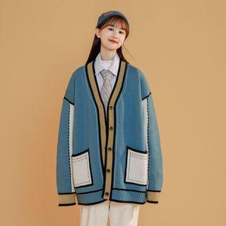 Couple Matching V-neck Contrast Trim Knit Cardigan