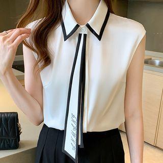 Sleeveless Contrast Collar Shirt