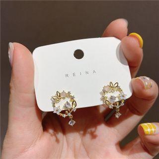 Butterfly Rhinestone Circle Stud Earring 1 Pair - Gold - One Size