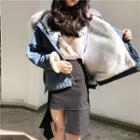 Furry Collar Fleece-lined Denim Jacket