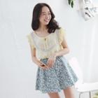 Cap-sleeve Tie-neck Paneled Top