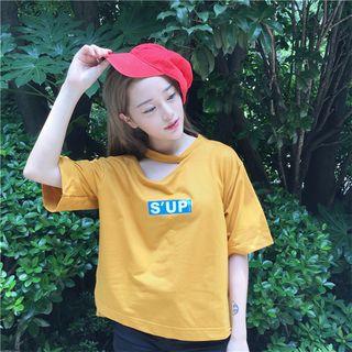 Print Short-sleeve Cutout T-shirt