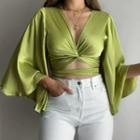Bell-sleeve Knotted Crop Blouse