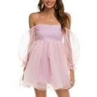 Off-shoulder Balloon-sleeve Mini A-line Mesh Dress