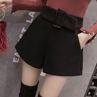 High-waist Belted Plain Shorts