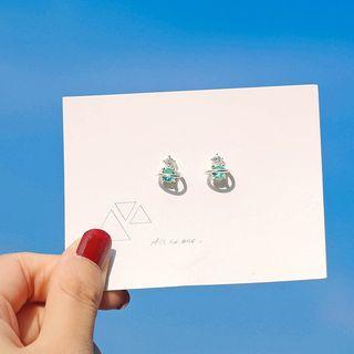 Planet Cz Stud Earring Green - One Size