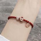 Rhinestone Woven Genuine Leather Bracelet 1 Pc - Bracelet - Red - One Size