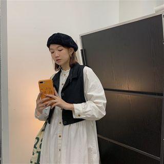 Plain A-line Dress / V-neck Cropped Vest