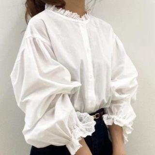 Lace Trim Blouse White - M