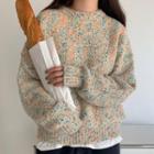 Long-sleeve Oversize Melange Knit Sweater As Shown In Figure - One Size