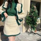 Tweed Jacket / Mini Skirt / Turtleneck Top