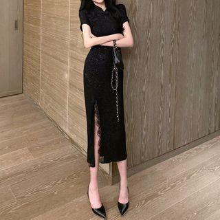 Short-sleeve Split Midi Dress