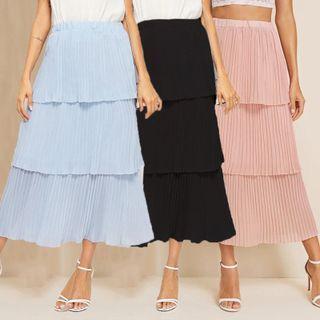 Layered Accordion Pleat Maxi A-line Skirt